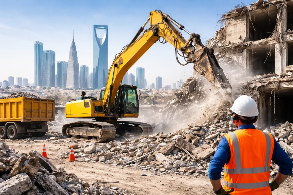 هل تبحث عن مقاول هدم مباني بالرياض يتمتع بالخبرة والدقة في تنفيذ أعمال الهدم بأعلى معايير السلامة؟ نقدم خدمات هدم احترافية للمنازل والفلل والمباني باستخدام أحدث المعدات مع إزالة المخلفات بسرعة وتنفيذ العمل بكفاءة وأسعار تنافسية في جميع أحياء الرياض.